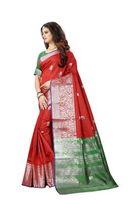 Red Woven Jacquard Saree With Blouse 2