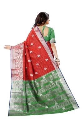 Red Woven Jacquard Saree With Blouse 3