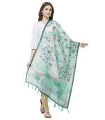 Sea Green Colored Digital Print Soft Chanderi Dupatta with Tassels