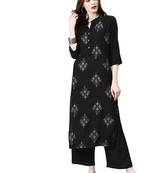 Women's Black Colour Khadi Print Straight Rayon Kurta