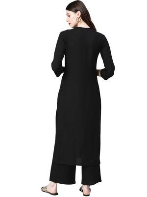Women's Black Colour Khadi Print Straight Rayon Kurta 2