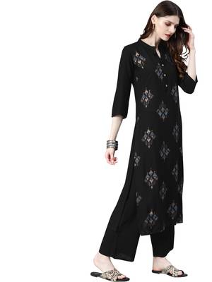 Women's Black Colour Khadi Print Straight Rayon Kurta 3