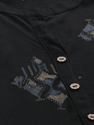 Women's Black Colour Khadi Print Straight Rayon Kurta 4