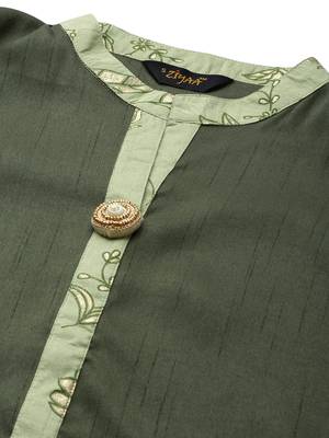 Women's Green Colour Solid Straight Polysilk Kurta 4