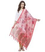 Pink Colored Digital Print Soft Chanderi Dupatta with Tassels
