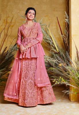 Pink embroidered pure silk salwar 1