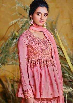 Pink embroidered pure silk salwar 2