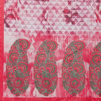 Pink Colored Digital Print Soft Chanderi Dupatta with Tassels 5