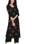 Women's Black Colour Khadi Print Straight Rayon Kurta