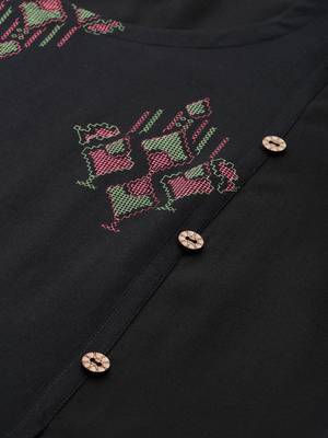 Women's Black Colour Khadi Print Straight Rayon Kurta 4