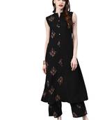Women's Black Colour Khadi Print Flared Rayon Kurta