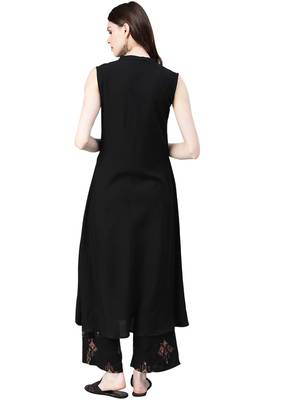Women's Black Colour Khadi Print Flared Rayon Kurta 2