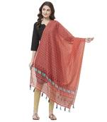 Red Colored Digital Print Soft Chanderi Dupatta with Tassels