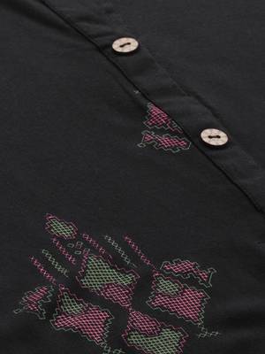 Women's Black Colour Khadi Print Flared Rayon Kurta 4