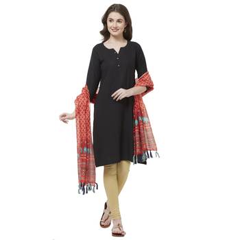 Red Colored Digital Print Soft Chanderi Dupatta with Tassels 4