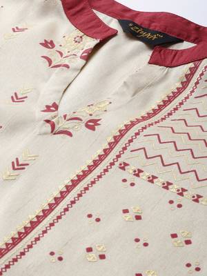 Women's Cream Colour Khadi Print Straight Polysilk Kurta 4