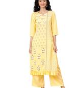 Women's Yellow Colour Khadi Print Straight Polysilk Kurta