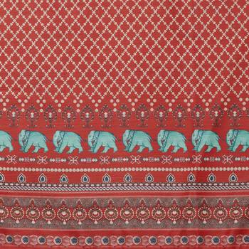 Red Colored Digital Print Soft Chanderi Dupatta with Tassels 5