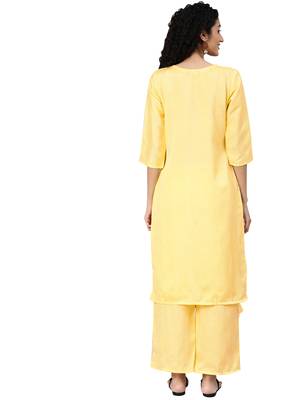 Women's Yellow Colour Khadi Print Straight Polysilk Kurta 2