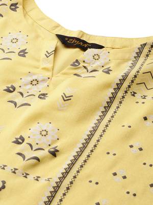 Women's Yellow Colour Khadi Print Straight Polysilk Kurta 4