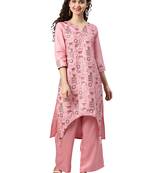 Women's Pink Colour Khadi Print Straight Polysilk Kurta