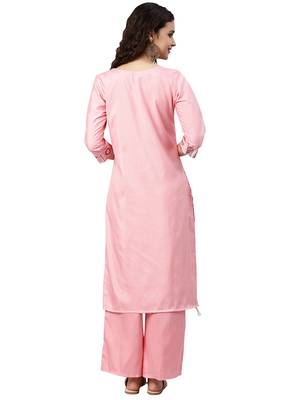 Women's Pink Colour Khadi Print Straight Polysilk Kurta 2