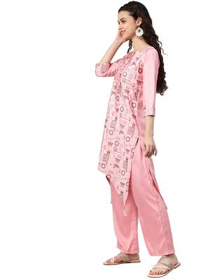 Women's Pink Colour Khadi Print Straight Polysilk Kurta 3