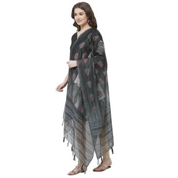 Black Colored Digital Print Soft Chanderi Dupatta with Tassels 2