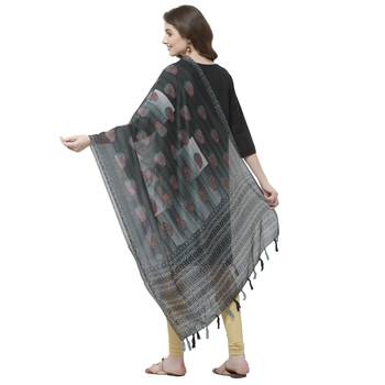 Black Colored Digital Print Soft Chanderi Dupatta with Tassels 3
