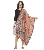 Rust Colored Digital Print Soft Chanderi Dupatta with Tassels