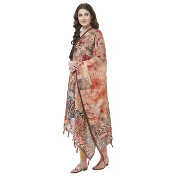 Rust Colored Digital Print Soft Chanderi Dupatta with Tassels 2