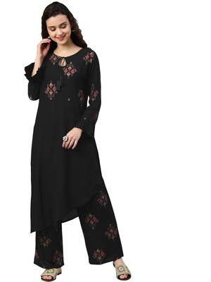 Women's Black Colour Khadi Print Straight Rayon Kurta 1