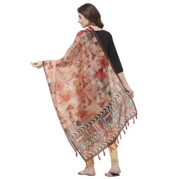 Rust Colored Digital Print Soft Chanderi Dupatta with Tassels 3