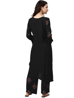 Women's Black Colour Khadi Print Straight Rayon Kurta 2