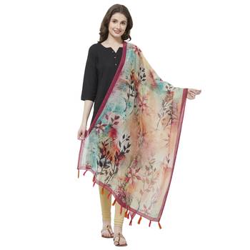 Multi Colored Digital Print Soft Chanderi Dupatta with Tassels 1