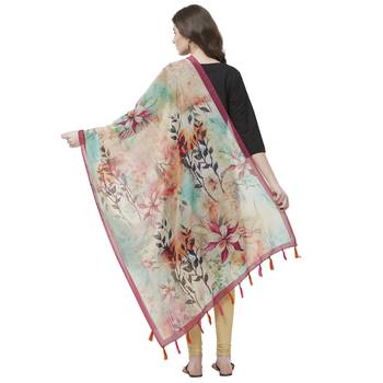 Multi Colored Digital Print Soft Chanderi Dupatta with Tassels 3