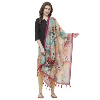 Multi Colored Digital Print Soft Chanderi Dupatta with Tassels 4