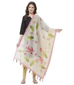 Beige Colored Digital Print Soft Chanderi Dupatta with Tassels