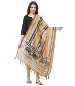 Yellow Colored Digital Print Soft Chanderi Dupatta with Tassels