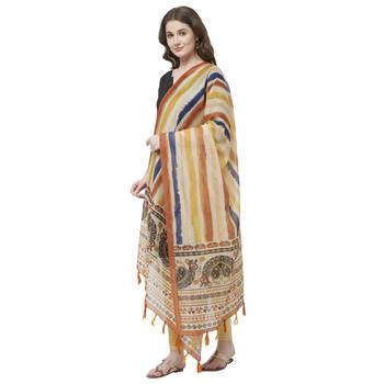 Yellow Colored Digital Print Soft Chanderi Dupatta with Tassels 2
