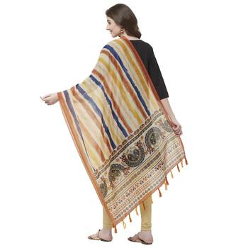 Yellow Colored Digital Print Soft Chanderi Dupatta with Tassels 3