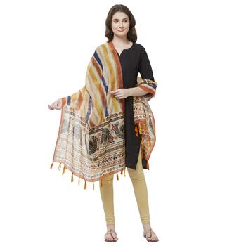 Yellow Colored Digital Print Soft Chanderi Dupatta with Tassels 4