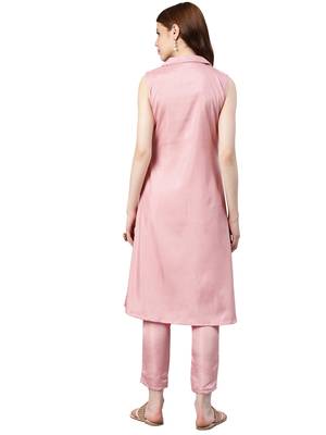 Women's Pink Colour Khadi Print Straight Polysilk Kurta 2