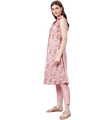 Women's Pink Colour Khadi Print Straight Polysilk Kurta 3