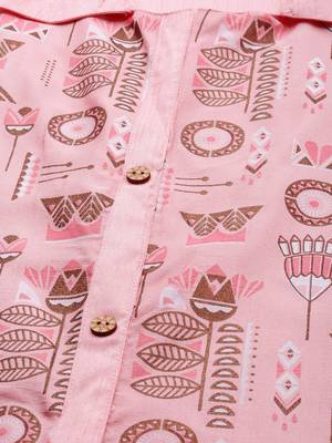 Women's Pink Colour Khadi Print Straight Polysilk Kurta 4