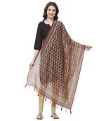 Maroon Colored Digital Print Soft Chanderi Dupatta with Tassels