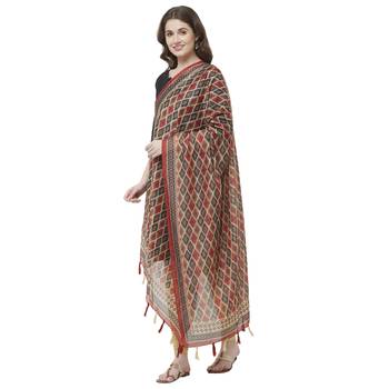 Maroon Colored Digital Print Soft Chanderi Dupatta with Tassels 2