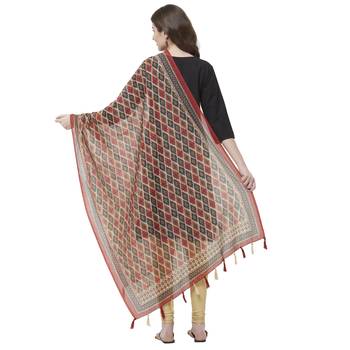 Maroon Colored Digital Print Soft Chanderi Dupatta with Tassels 3