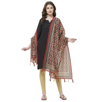 Maroon Colored Digital Print Soft Chanderi Dupatta with Tassels 4