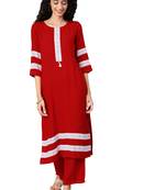 Women's Red Colour Solid Straight Rayon Kurta